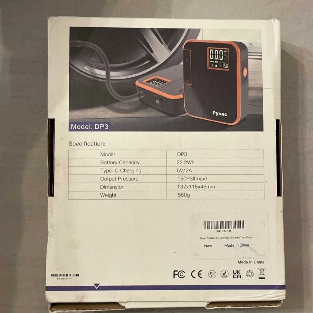Smart Tire Inflator | Pysac DP3 | Portable Digital Preset Type-C Charging Manual